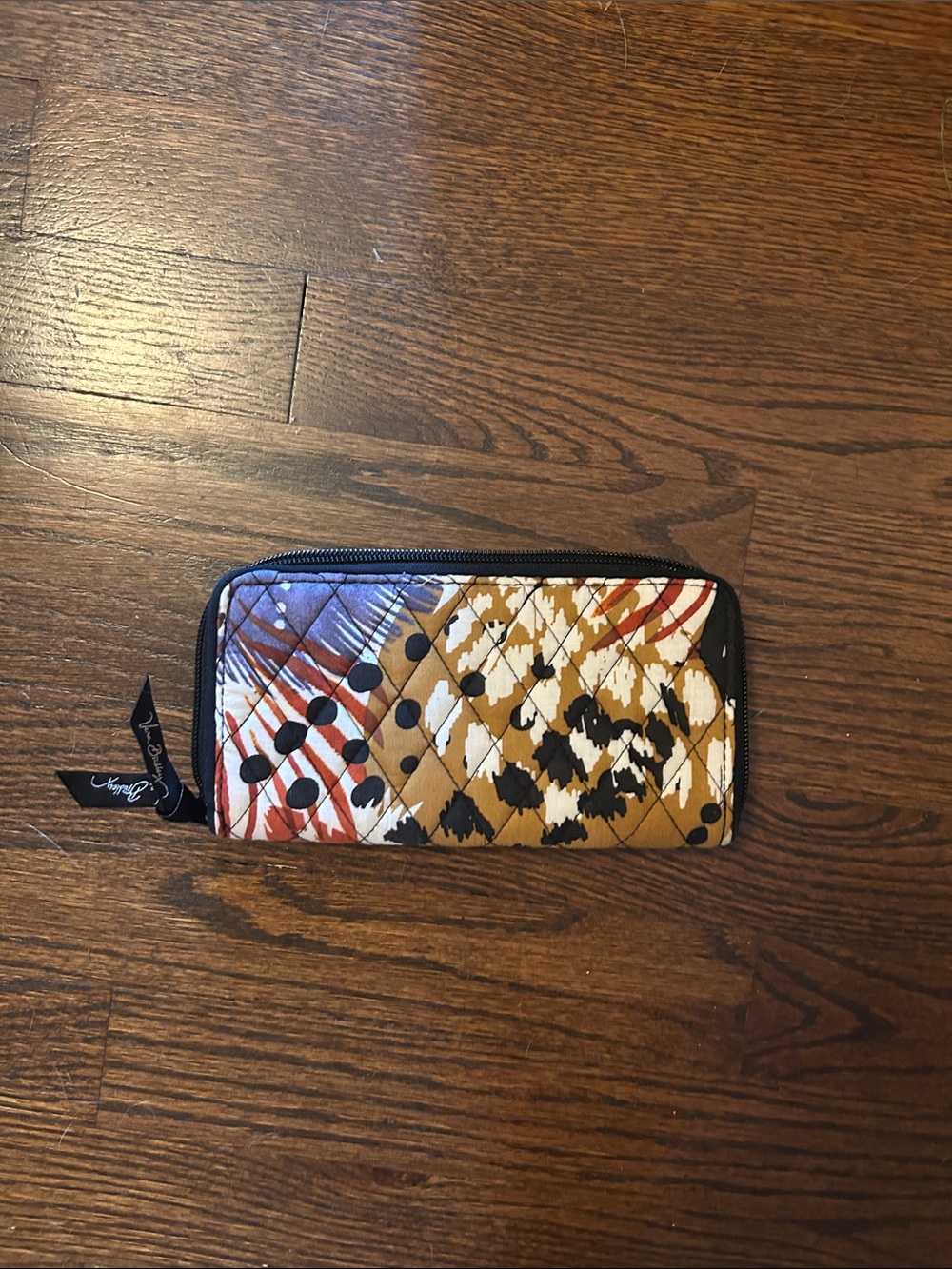 Vera Bradley Quilted Zip-Around Wallet in Tan, Black & White with Red Accents